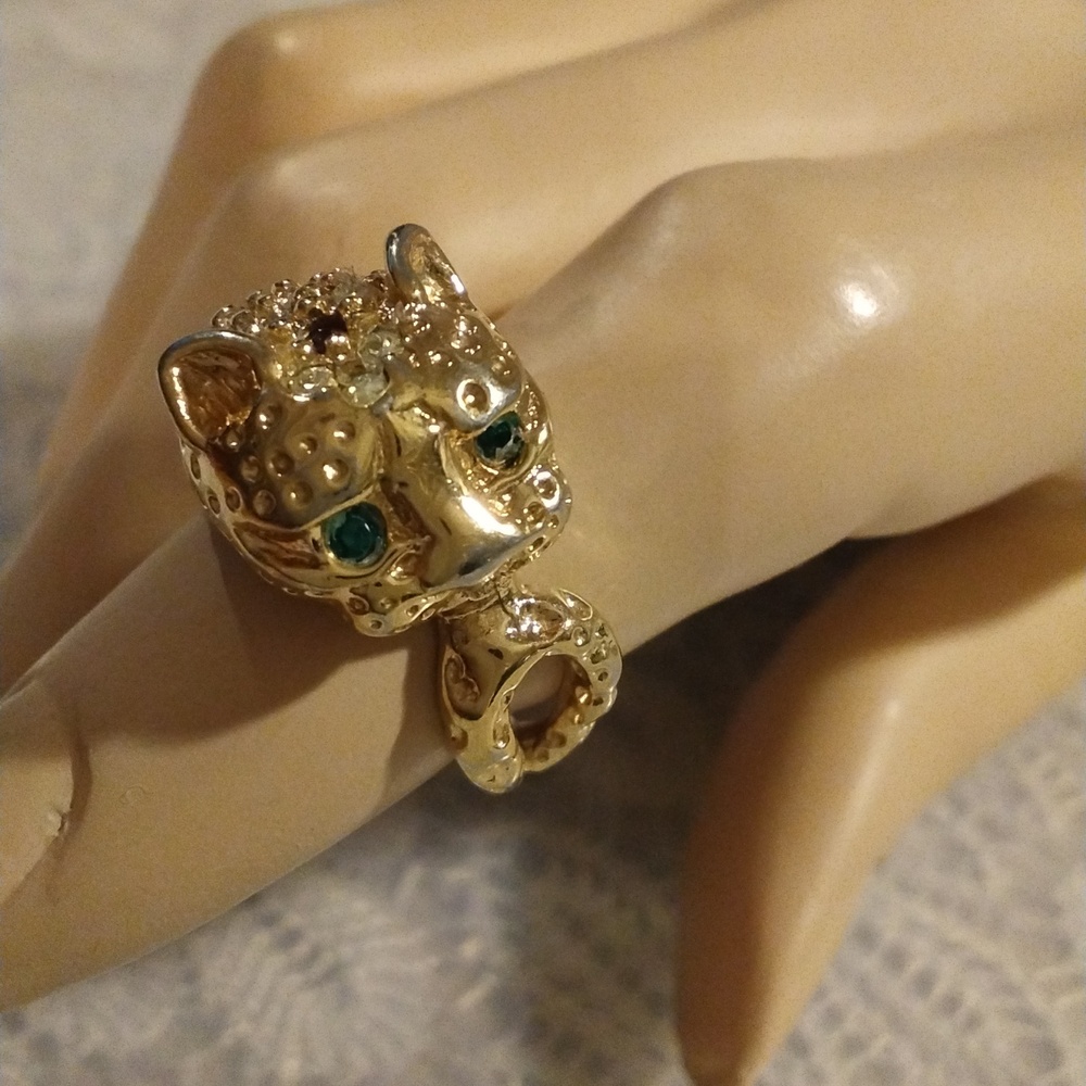 18K Gold Plated Panther Ring with Multicolor Quartz Accents